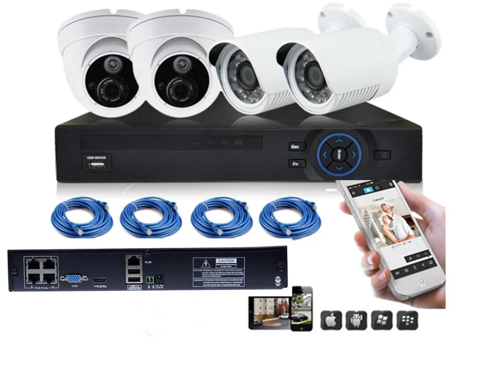 4 канала 720P PoE NVR HD система безопасности с комнатными/уличными камерами ночного