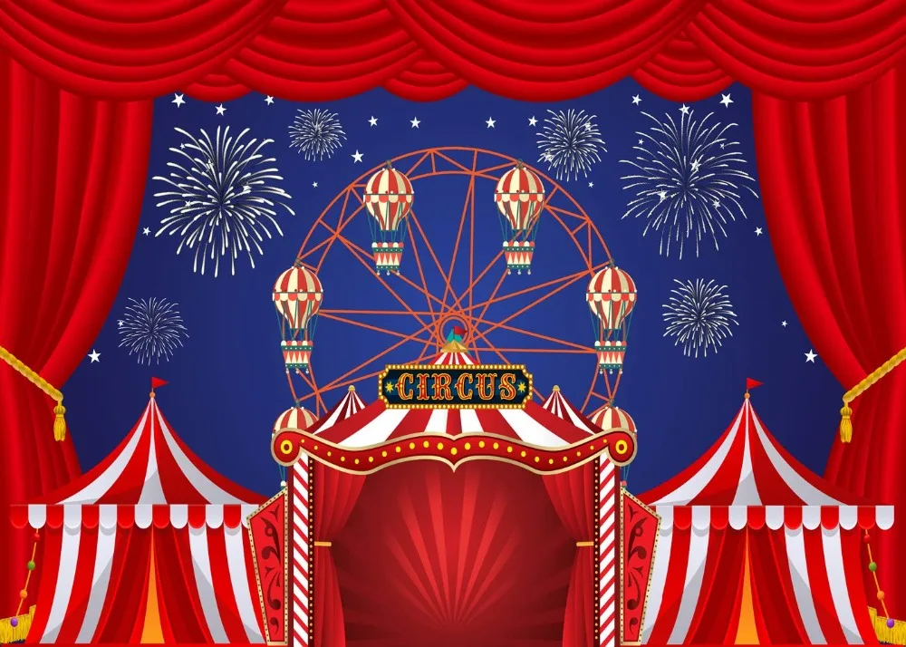 DePhoto Carnival Circus Party Banner Red Curtain Fireworks Baby Shower Photography Backdrop birthday Photo Background Studio | Электроника