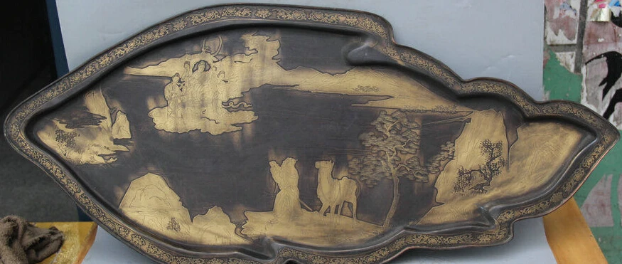 JP S62 35 &quotКитайская династия дворец медный пейзаж красота лоток тарелка salver hollowware