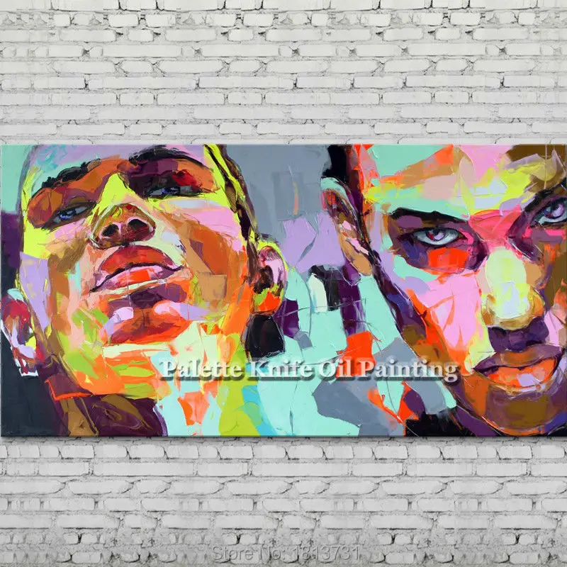 

Palette knife portrait Face Oil painting Character figure canva Hand painted Francoise Nielly wall Art picture for living room26