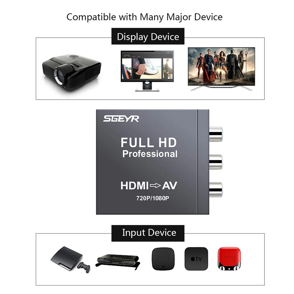 HDMI видео конвертер в AV RCA 3RCA CVBs HDMI2AV адаптер Поддержка PAL/NTSC|hdmi to av|hdmi rcahdmi rca converter |
