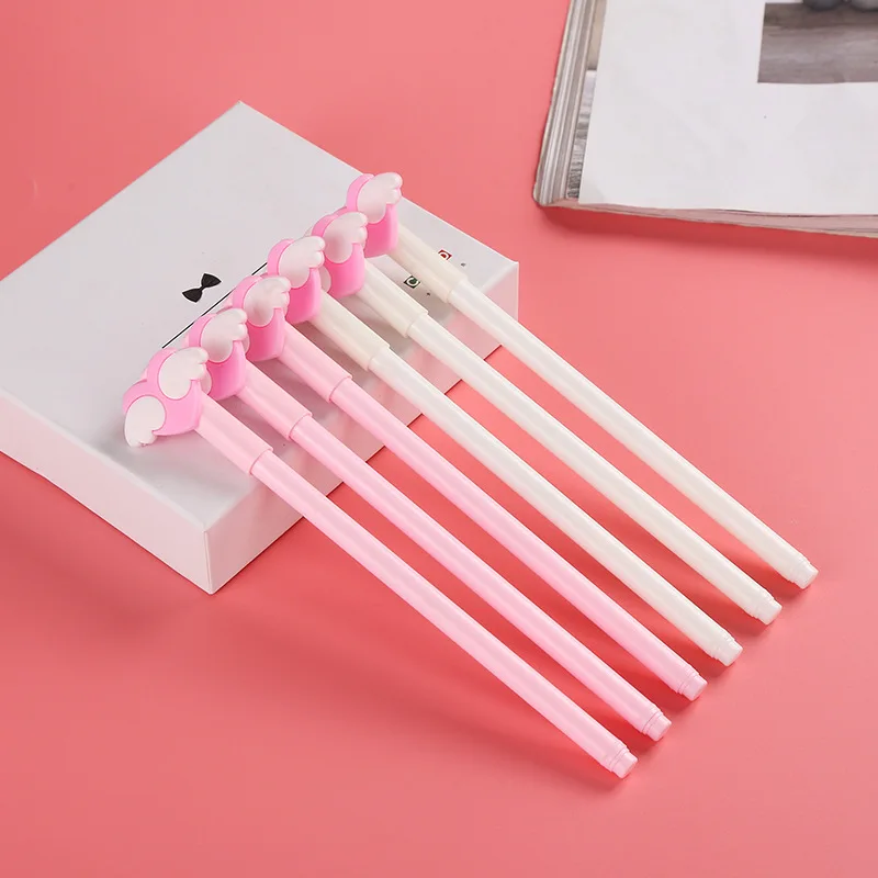 100 PCs Angel Wings Neutral Pen Cute Cartoon Student Love Pink Sakura Neutral Black Water Core Pen