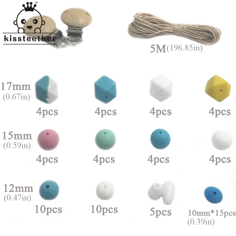 Accesorios de mordedor para beb&eacute;, Clip de chupete de madera con cuentas de silicona redondas hexagonales geom&eacute;tricas, cierre de seguridad para pulsera, DIY, 4 Uds.-5