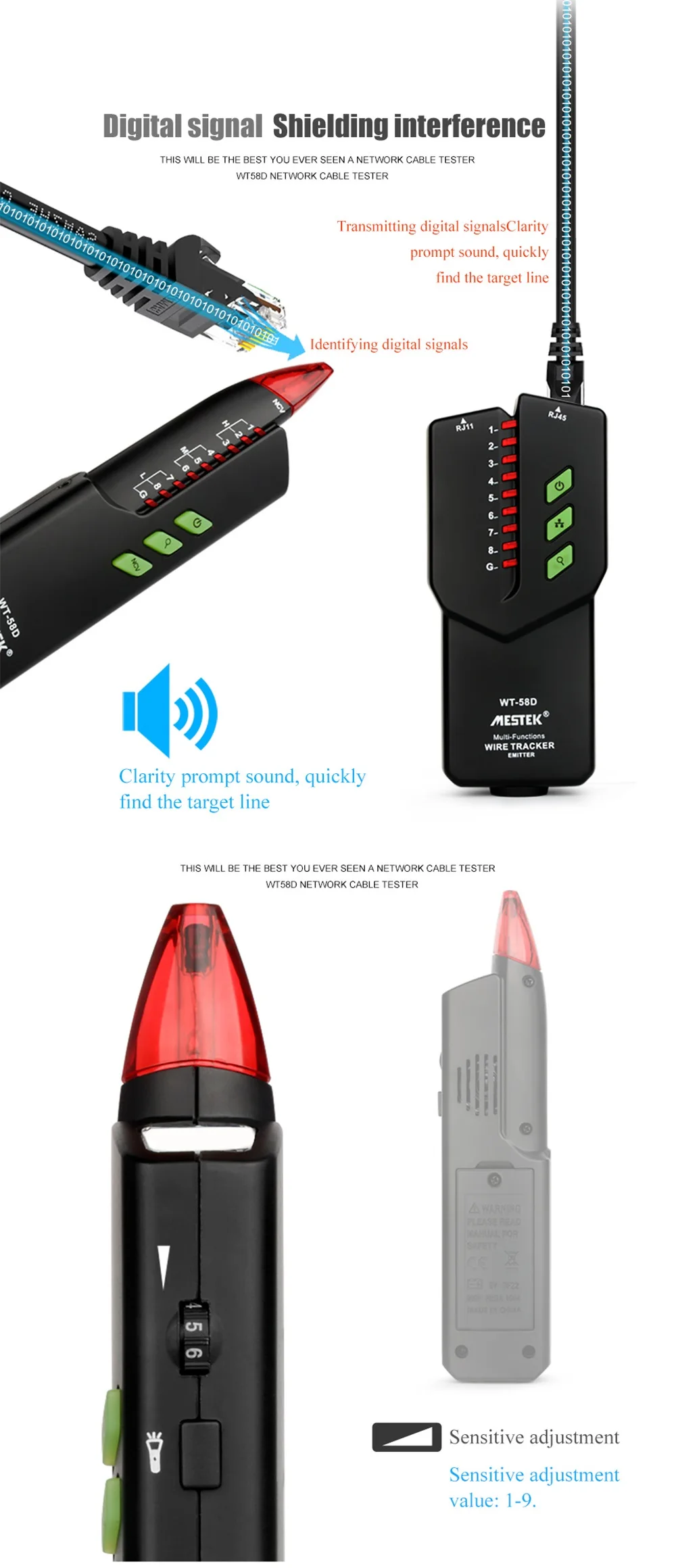 MESTEK RJ45 RJ11 без помех телефонный провод трекер Tracer тонер Ethernet Lan Сетевой кабель тестер NVC детектор линия Finder