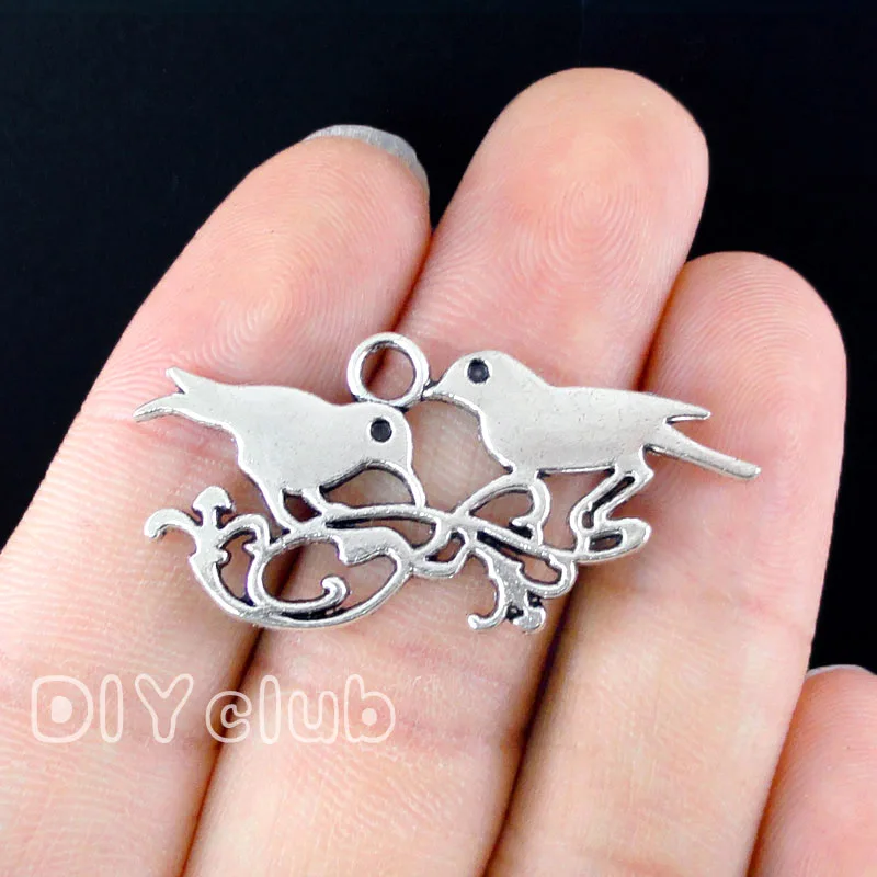 

40 шт., подвески в виде птиц, серебряные кулоны в античном стиле, 39x19 мм