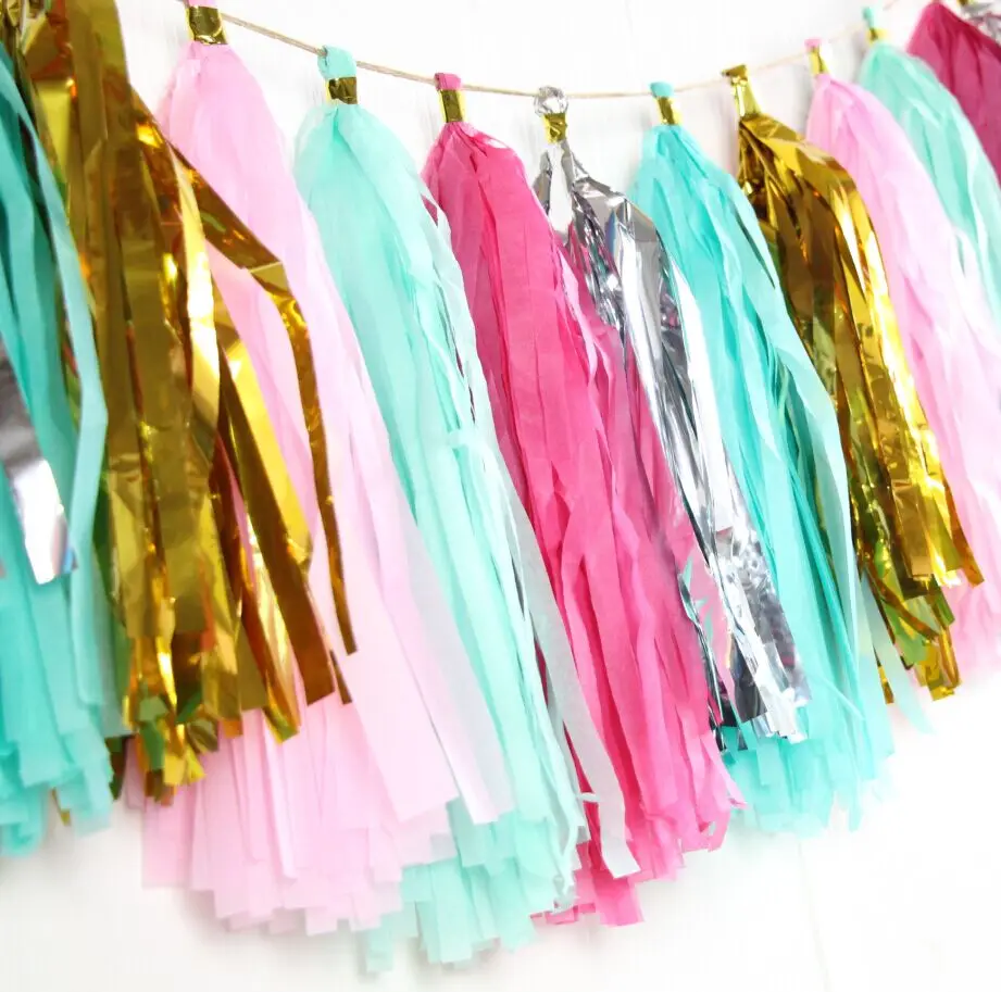 16 шт. оригинальная группа Мятная гирлянда из папиросной бумаги с кистями помпон