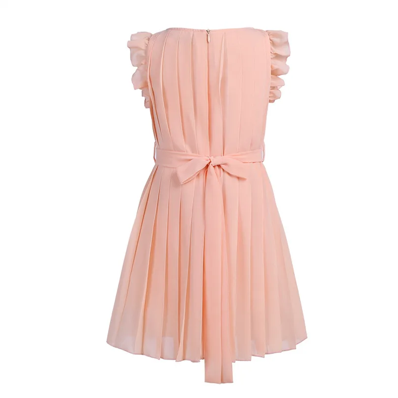 Шифоновое платье с рукавами оборками для девочек ТРАПЕЦИЕВИДНОЕ плиссированное