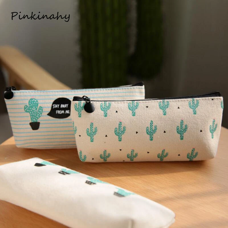 Карандаш кактус чехол Холщовый полосатый школьные принадлежности кавайи