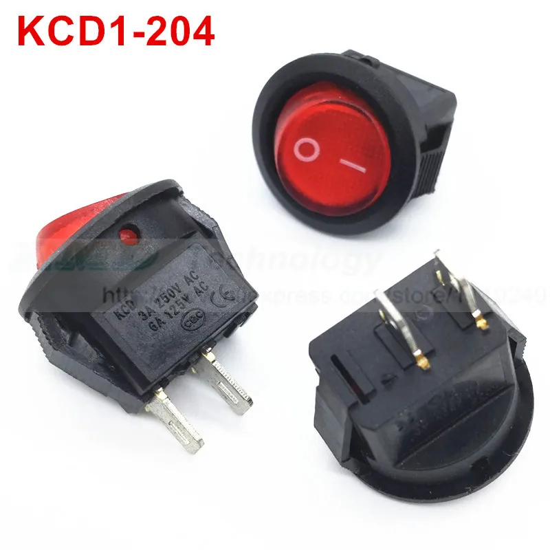 10 шт./лот нежный кулисный переключатель KCD11 KCD1-204 15 мм AC 250V 6A 2 Pin черный, красный с светодиодный круглый вкл/выкл SPST оснастки в мини-лодка - Цвет: Красный