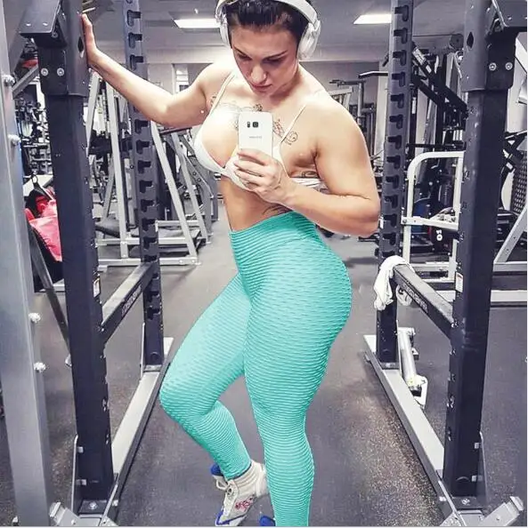 Light blue Yoga pants High Waist Push up Fitness Leggings Women Running Sports Trousers Solid High Elastic Sport gym legging spor tayt - Цвет: Light blue