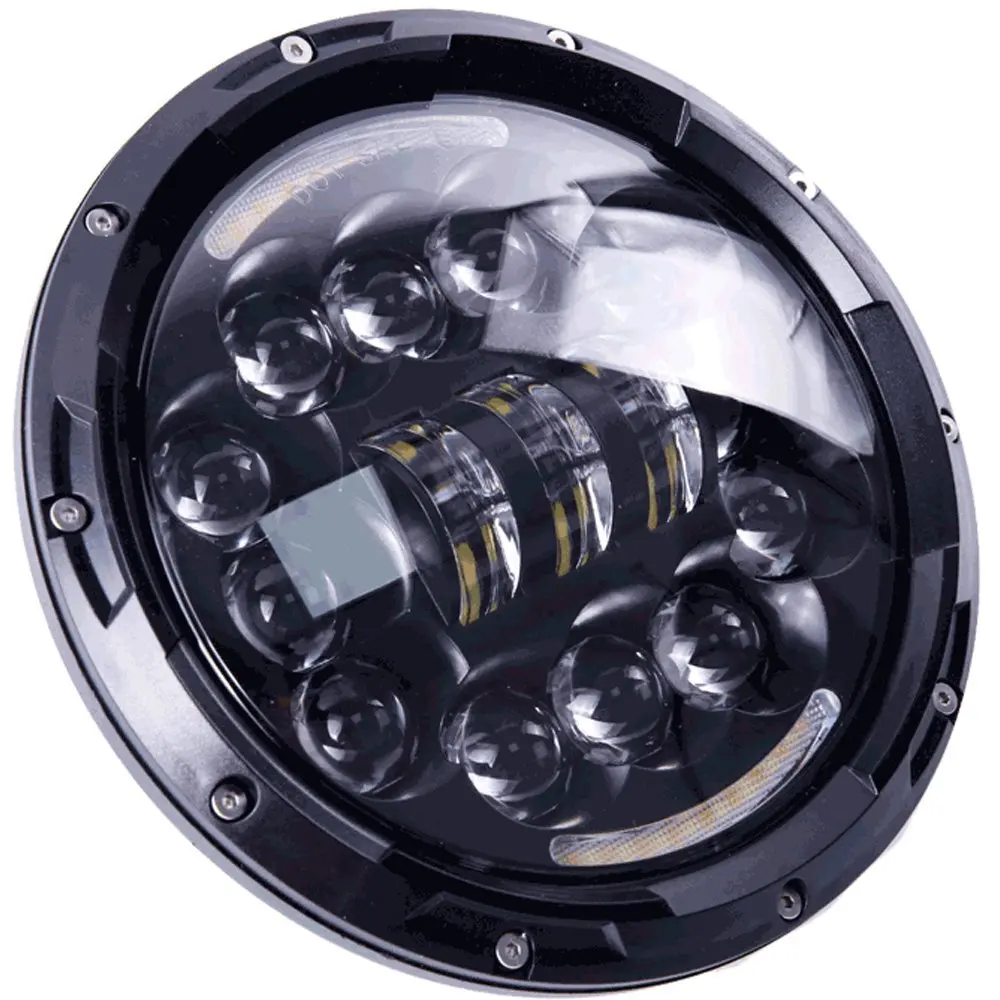 Black 1 шт. 90 Вт 7 дюймов светодиодный фары DOT Approved " Белый DRL Янтарная Поворотная сигнальная фара для мотоцикла, автомобиля, внедорожника, 4X4 - Цвет: Black