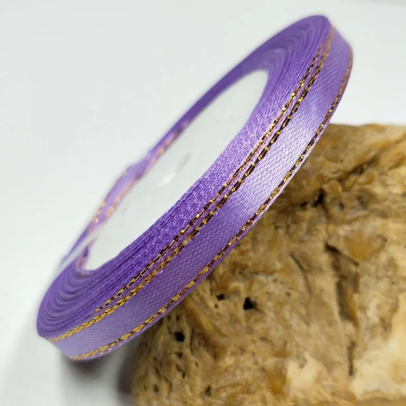 purple HL 15 цветов на выбор 1 рулон(25 ярдов) 6 мм Золотая кромка однотонная Атласная Лента Свадебная Рождественская Декоративная Подарочная упаковка DIY рукоделие - Цвет: purple
