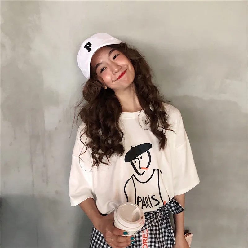 Для женщин футболки Harajuku Ulzzang студент свободные Ins ленивый футболка с короткими