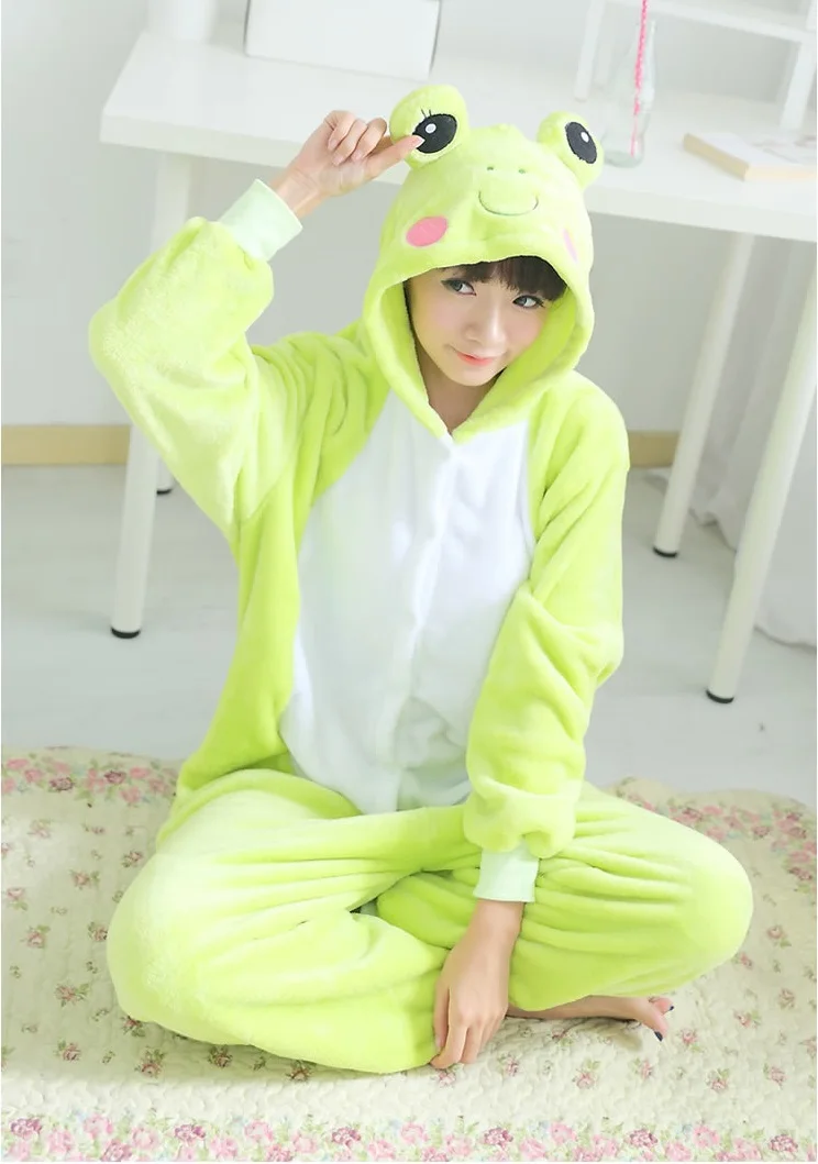 Для детей и взрослых лягушка onesies фланелевые пижамы One Piece унисекс с капюшоном