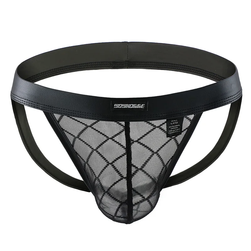 

Hot Men's Sexy Jockstrap Mesh Underwear Breathable G-Strings & Thongs Gauze Mesh U Convex low-Rise Men Gay Bikini Brand Cueca
