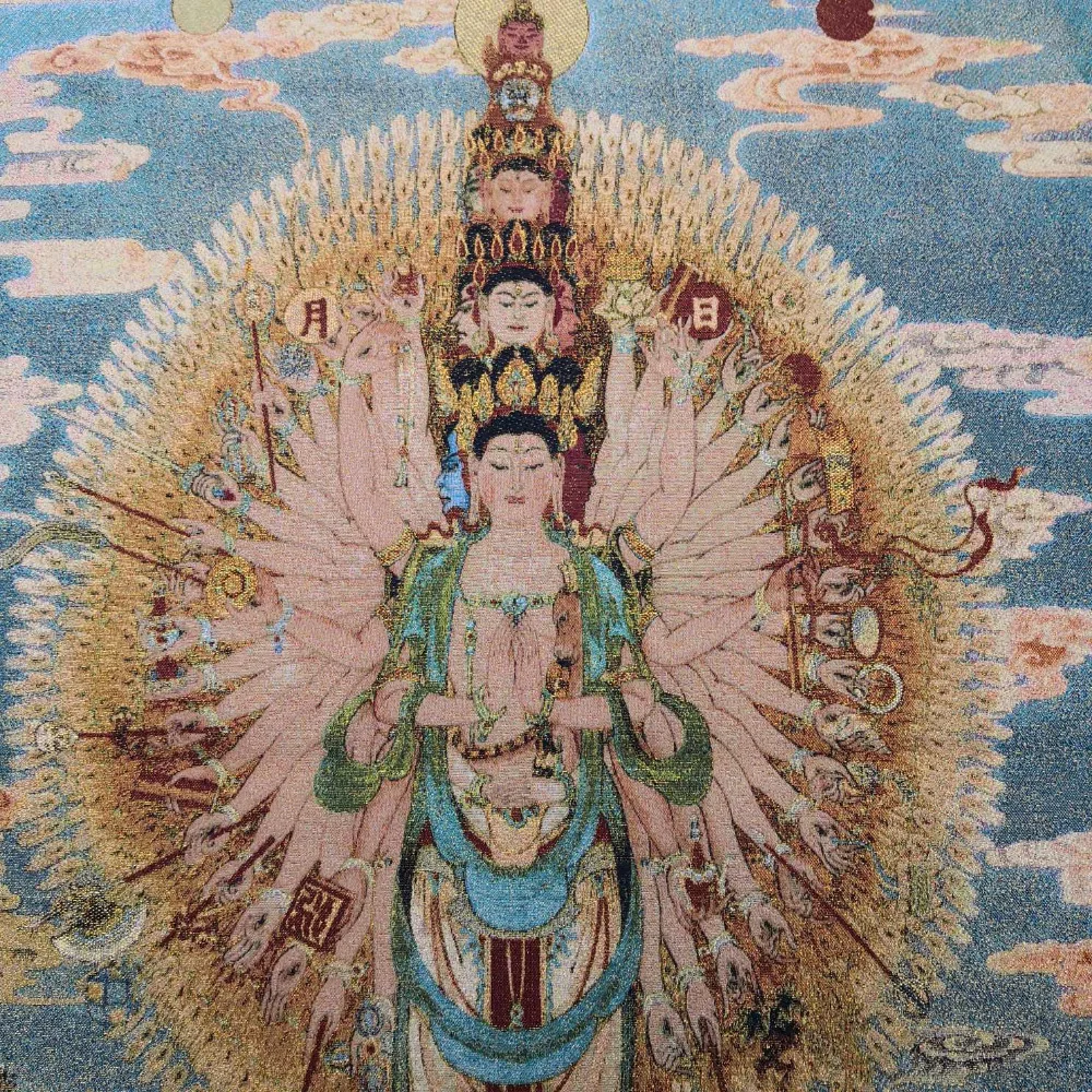 China Old Tibet Silk Thangka Like Hanging Painting Fengshui Guanyin Bodhisattva | Дом и сад