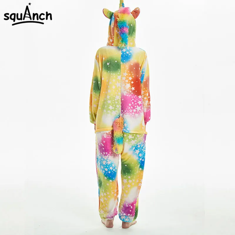 Красочные Единорог Onesie Kigurumis Для женщин с молнией для девочек Одежда детей