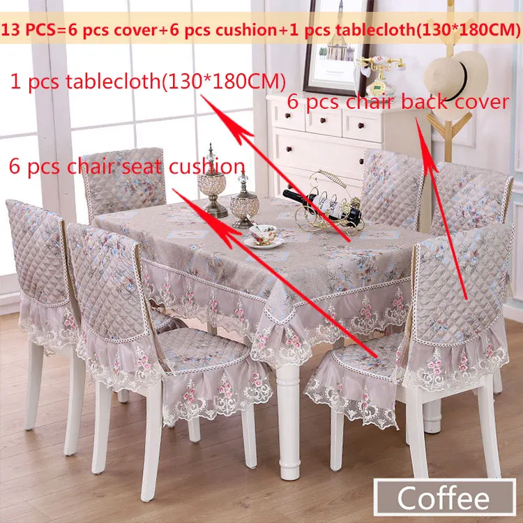 Coffee13pcs130x180cm 13 шт./компл. жаккардовые Скатерти комплект Обложка 150x200 см кружево стул с козырьком, декорированные Свадебный комплект в пасторальном Стиль palcemats прямоугольник скатерть - Цвет: Coffee13pcs130x180cm