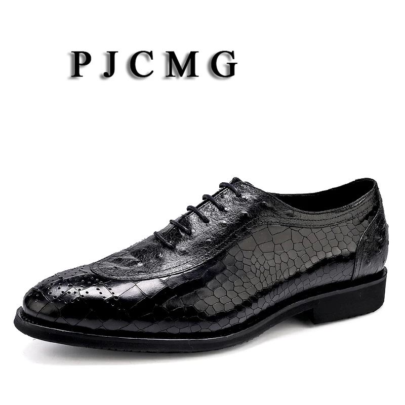 

PJCMG New Handmade Black/Coffee Oxfords Crocodile Style Formal Dress Solid Lace-Up Pointed Toe Genuine Leather Men Wedding Shoes
