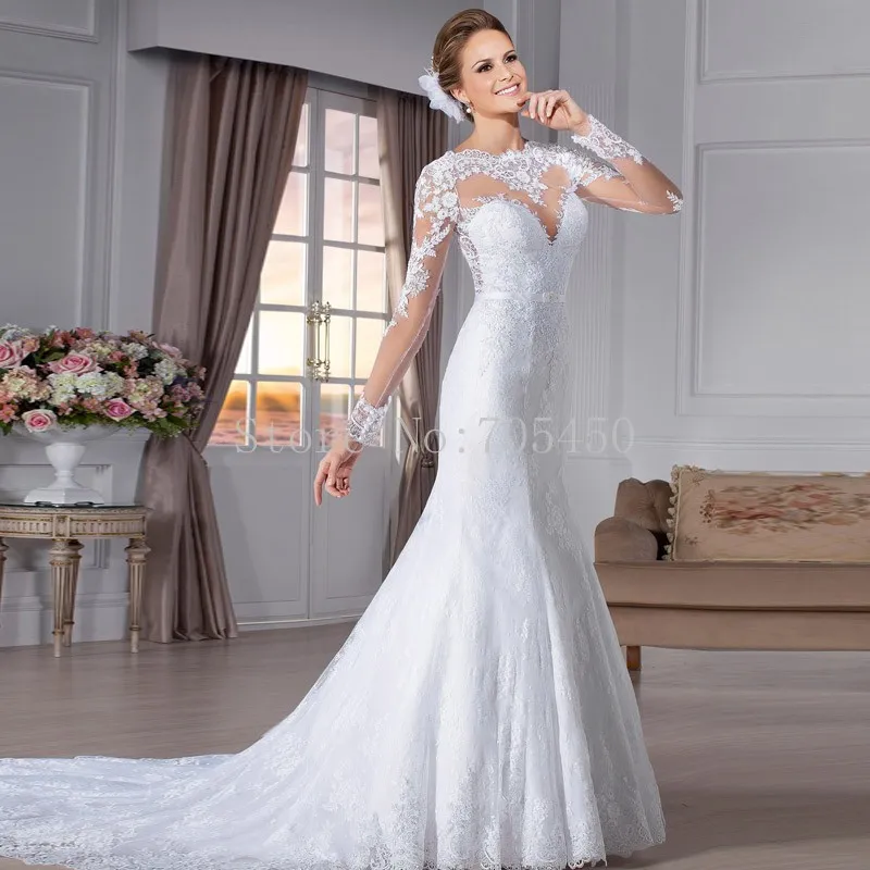 Attractive robe de mariee Mermaid wedding gowns brautkleid Sexy long sleeves dress VERNASSA lace bride dresses | Свадьбы и торжества