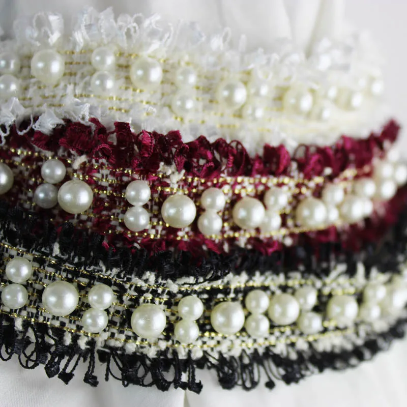 

5Yd 3cm wide Exquisite double row beaded ribbon lace Black white wine red raw yarn lace DIY headband necklace accessories AC202