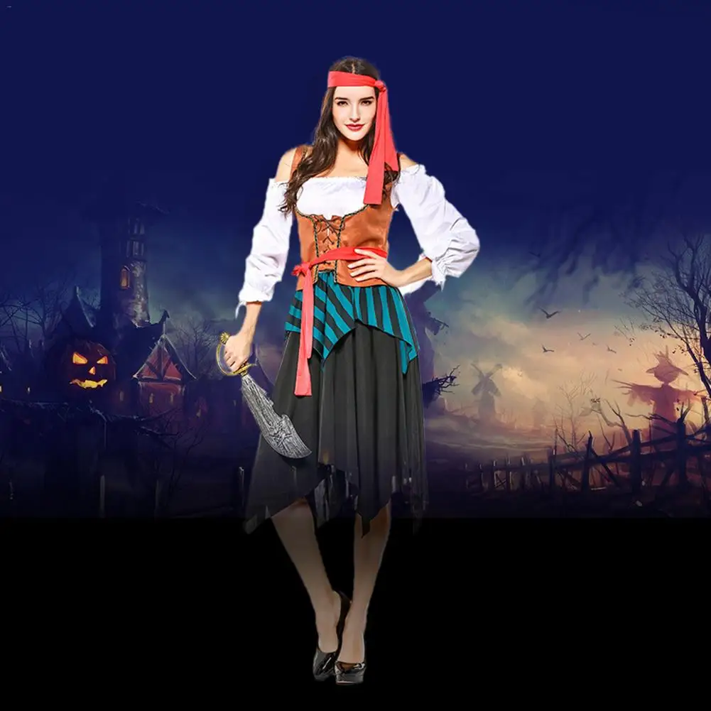 Производительность Театральный Костюм в полоску Pirate экипажа Хэллоуин для