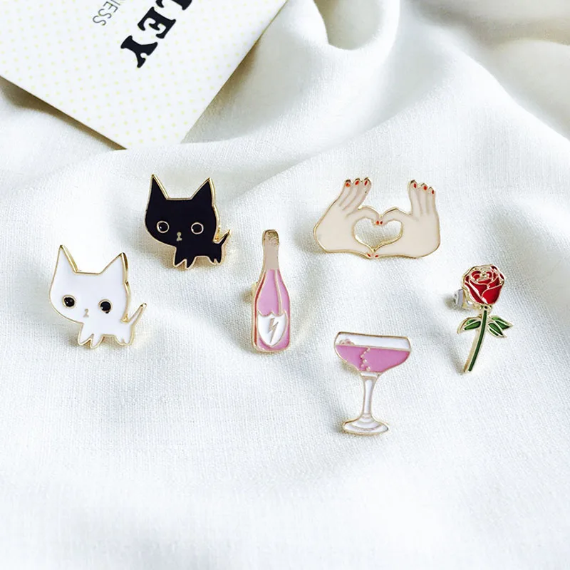 1 шт. металлическая брошь в виде кошки бутылки вина розы|brooch pins|metal broochmetal brooch pins |