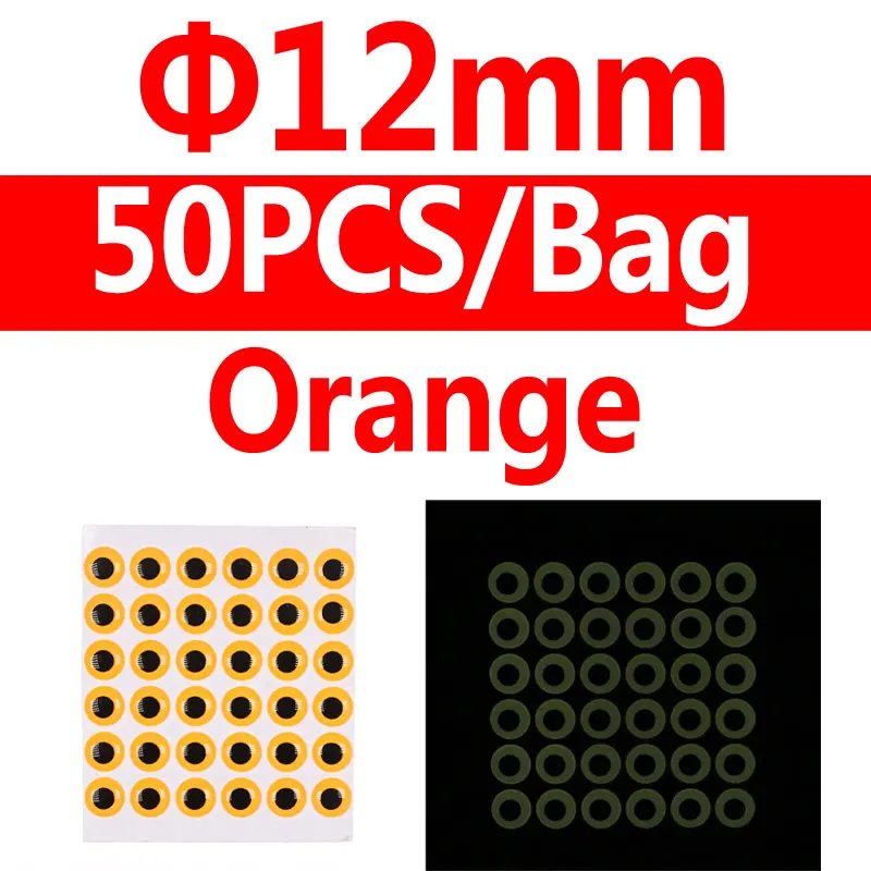 12mm orange 50pcs Bimoo 50 шт. светится в темноте 3D рыбные глаза мухобойка морские рыболовные Джиги ночная рыбалка приманка аксессуары светящийся материал - Цвет: 12mm orange 50pcs