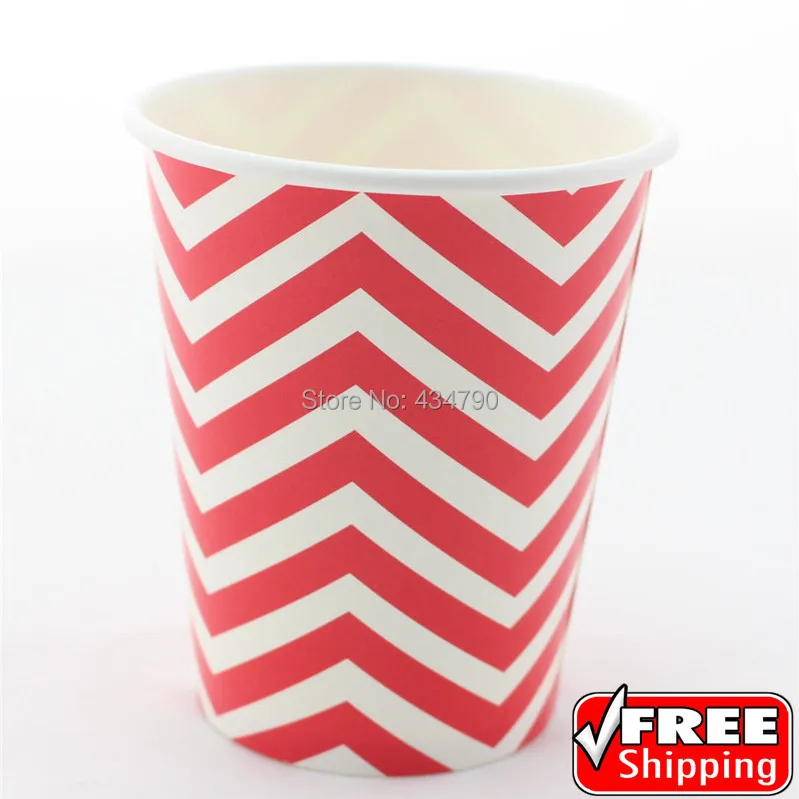 

60pcs 9OZ Red Chevron Christmas Paper Cups Drinking,Cheap Zig Zag New Year Decorative Party Tableware-Choose Your Colors