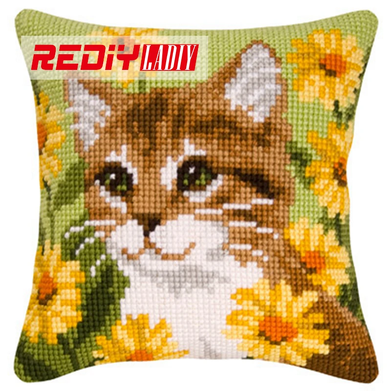 REDIY LADIY, наволочка с крестиком, котята, декоративная подушка для дома, массивный набор крестиков, диванная подушка, рукоделие