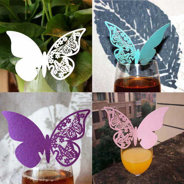Butterfly Shape Red Wine Cup Card Laser Engraved Wedding Birthday Party Glass Table Decoration Supplies 5zSH054 | Дом и сад