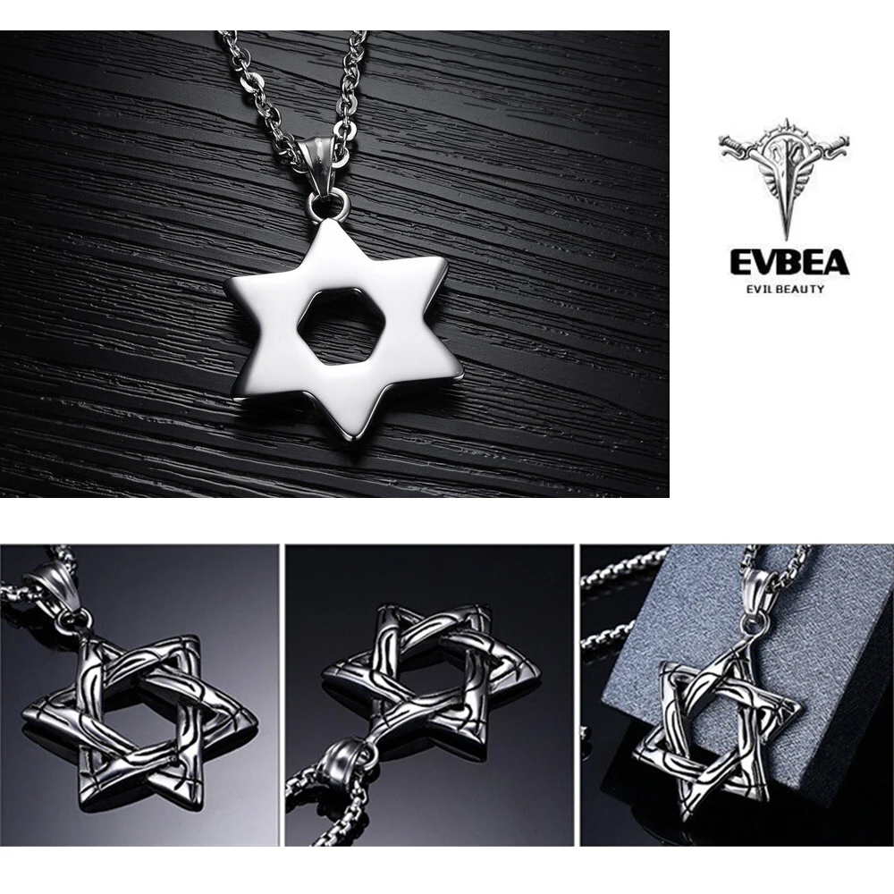 EVBEA Six-star Star of David Cross Pendant Charm Necklaces Jewish Jewelry Women Men Stainless Steel Gold Color | Украшения и