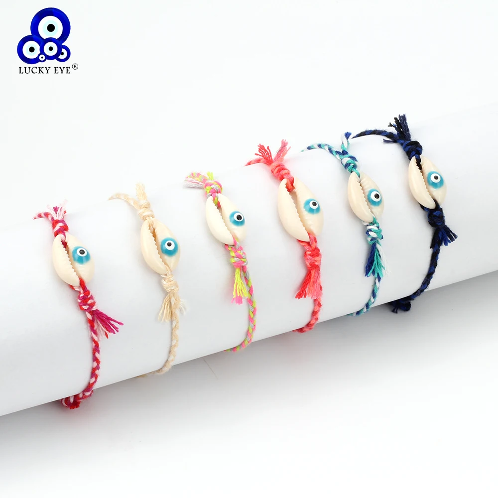 Lucky Evil Eye браслеты из ракушек 6 цветов плетёный браслет ручной работы плетеная Турецкая память для женщин и девочек ювелирные изделия EY6200