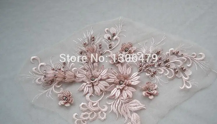 Charm Pink 2 шт. 14 цветов ручной работы бусы 3D свадебное платье аппликация DIY свадебный головной убор слоновая кость белый кружевной воротник кружевная ткань патч RS817 - Цвет: Charm Pink