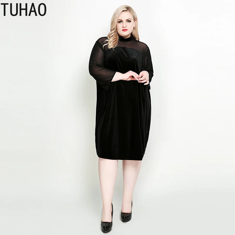 Женское винтажное бархатное платье TUHAO черное вечернее большого размера 7xl 6xl 5xl
