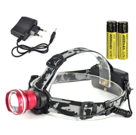 red with battery BORUiT RJ-2190 XML T6 светодиодный налобный фонарь с 3 режимами фонарь с зумом высокого Мощность 3000LM Головной фонарь 18650 перезаряжаемый фонарик для охоты - Испускаемый цвет: red with battery