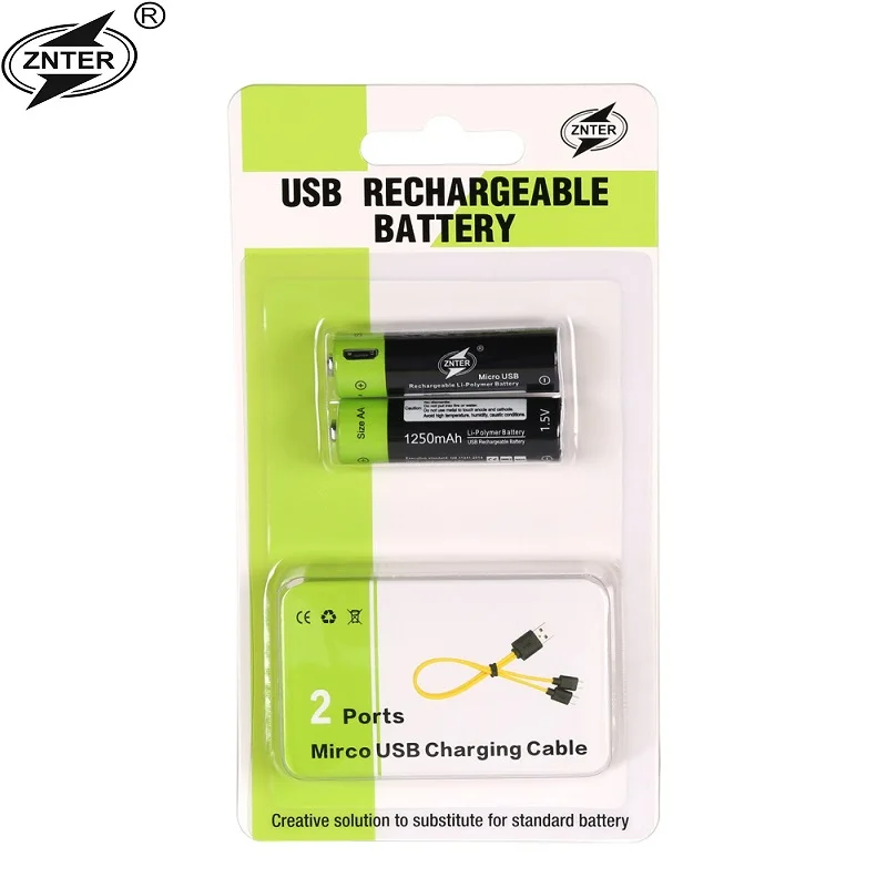 ZNTER 1 5 в AA 1250 мАч литий полимерная аккумуляторная батарея micro usb зарядка В