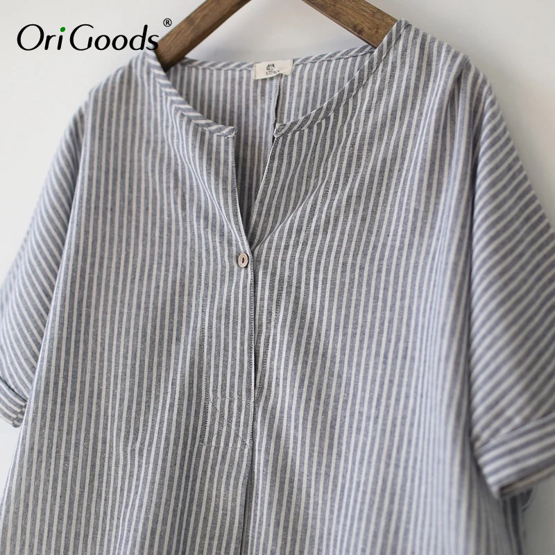 OriGoods Striped Shirt Summer Blouse Women Short sleeve Batwing Loose Causal Plus size Blusas Tops A349 |