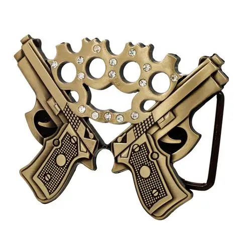 Western Cowboy Belt Buckle Metal for Men Double Gun Jeweled Brass Knuckles Belt Buckle Gun Pistol
