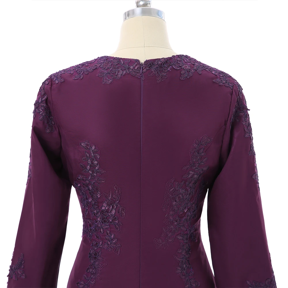 

Purple 2018 Muslim Evening Dresses Mermaid Long Sleeves Chiffon Lace Islamic Dubai Abaya Kaftan Saudi Arabia Long Evening Gown
