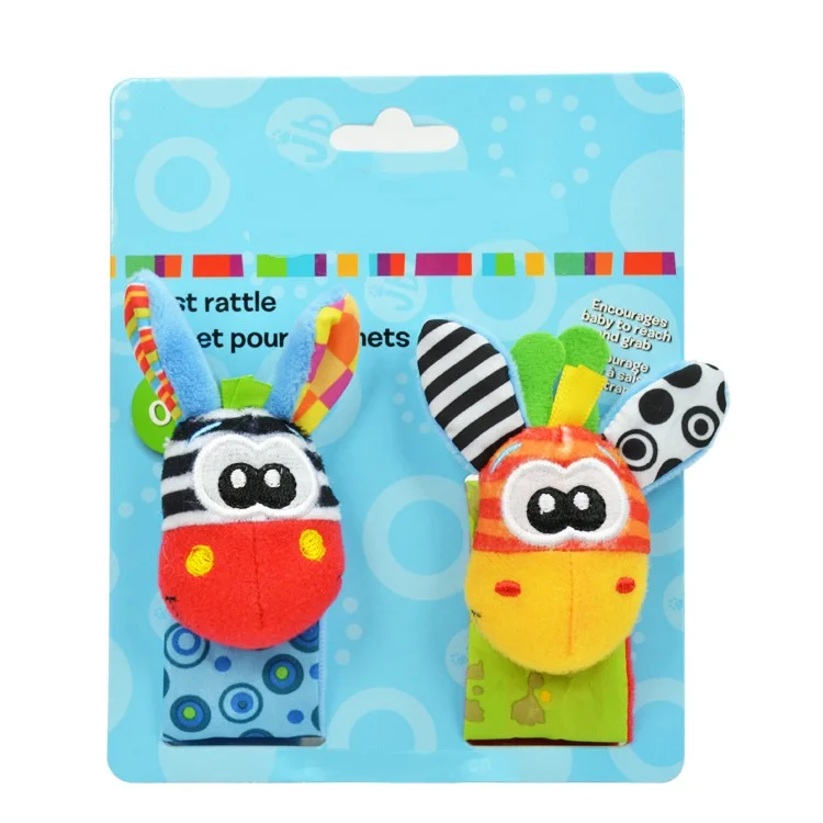 Donkey Wrist Strap 1 пара, мягкие детские игрушки, погремушки на запястье, носки, милый Ослик, обезьяна, панда, собака, мультяшный садовый жук, плюшевая погремушка с кольцом, колокольчик - Цвет: Donkey Wrist Strap