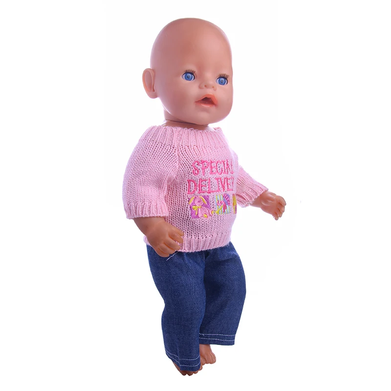 New Pink Sweater + Jeans Doll Clothes Wear fit 43cm Baby Born zapf Children best Birthday Gift Accessories | Игрушки и хобби