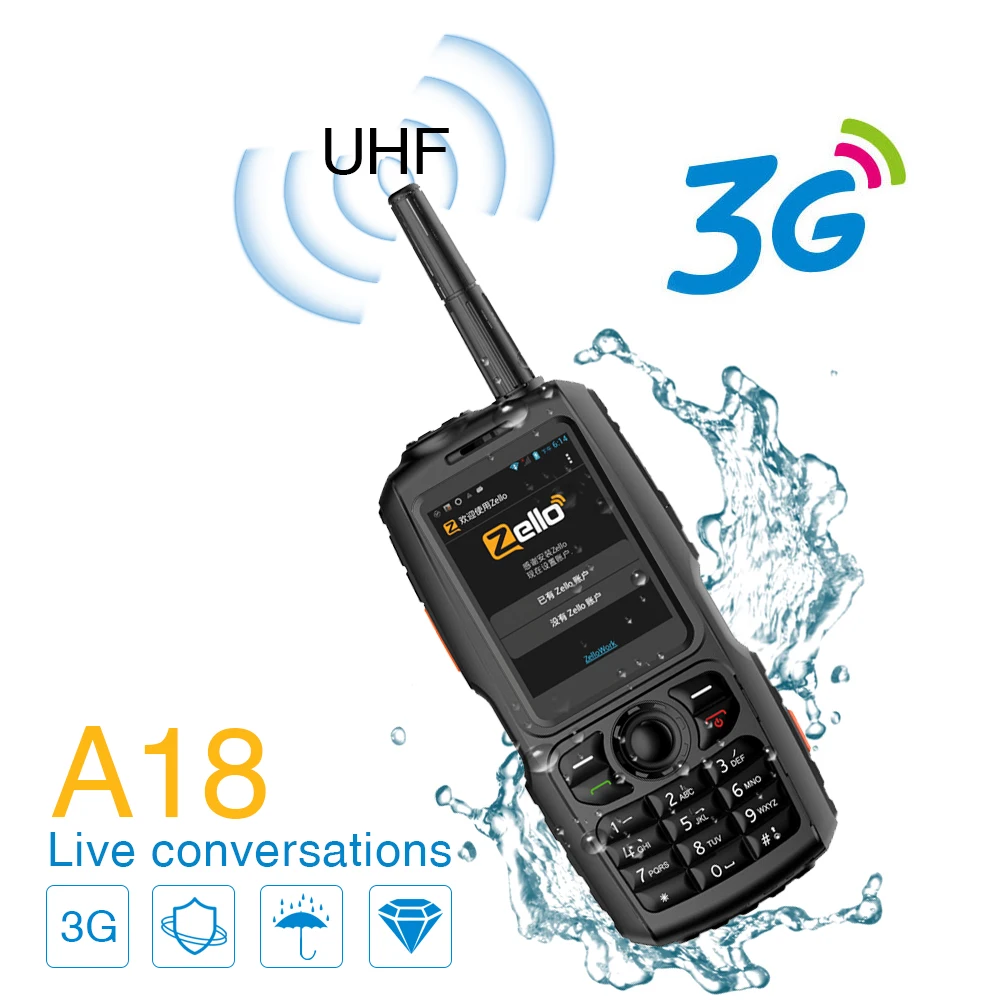 A18 Walkie Talkie с UHF 3800mah IP68 водонепроницаемый смартфон Android4.2.2 Dual SIM Smart Radio GPS Zello 3G WCDMA