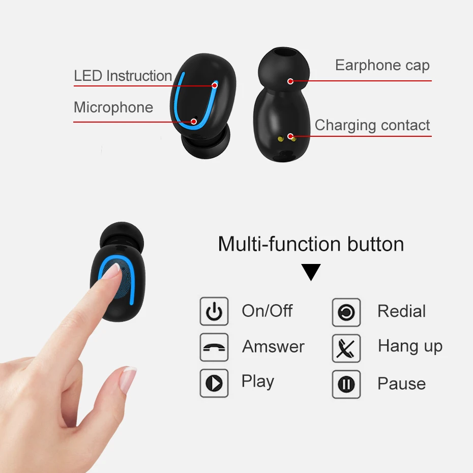 Беспроводные наушники Bluetooth спортивные басы с микрофоном для мобильного