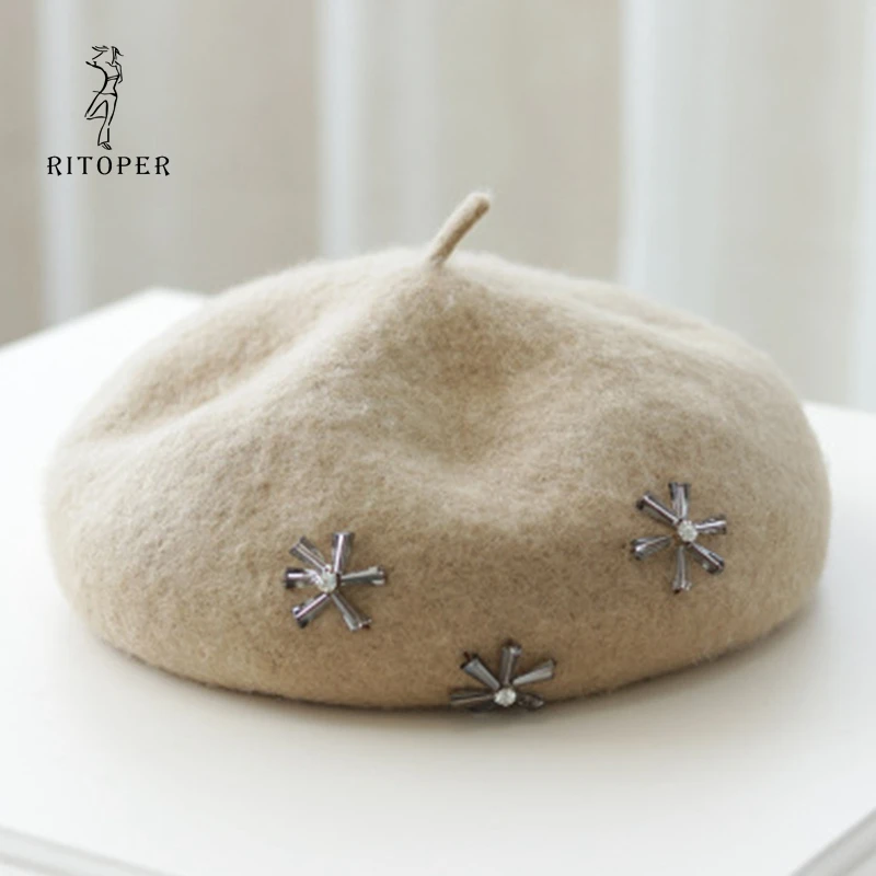 Женский берет RITOPER шапка из кроличьей шерсти вязаная в японском Корейском стиле