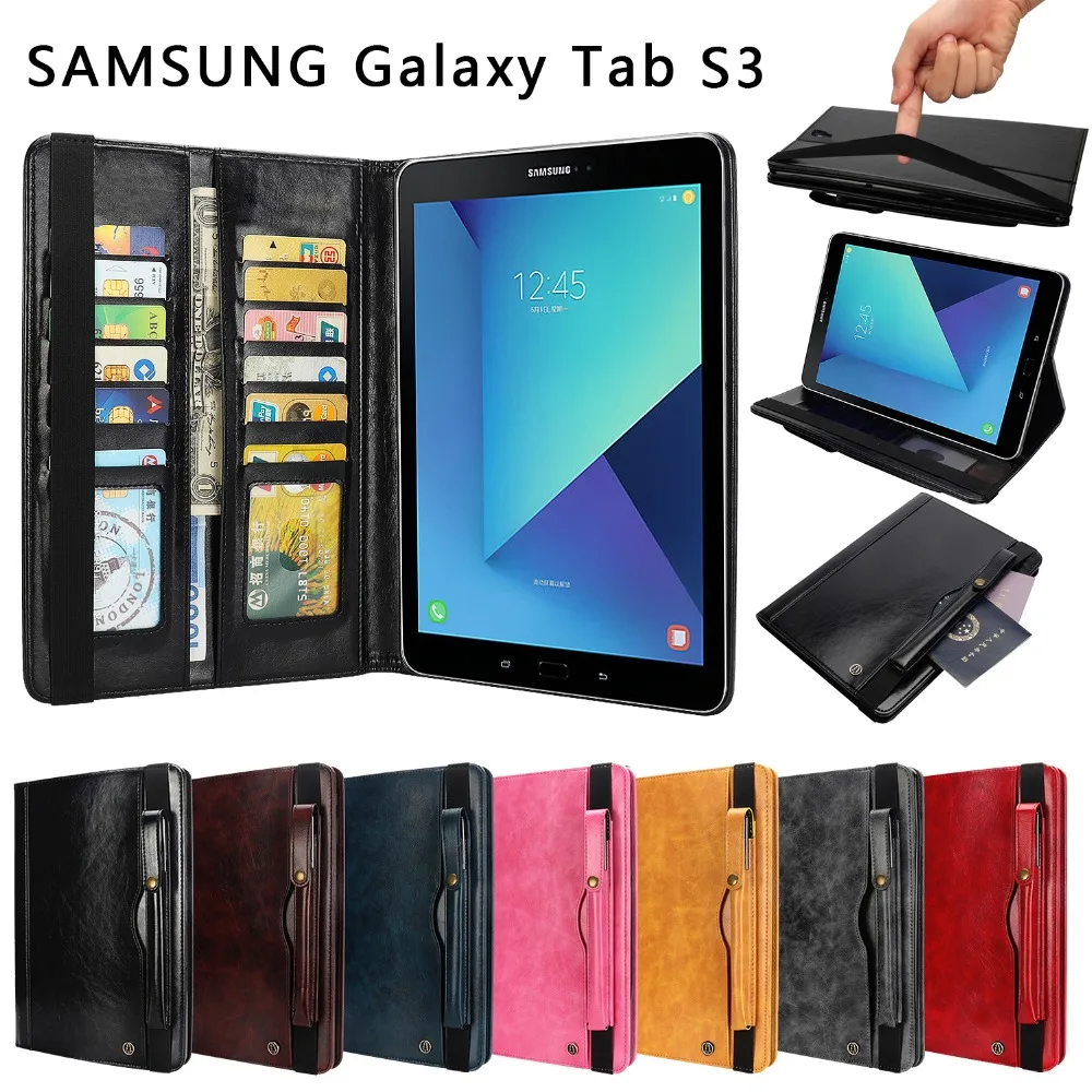Магнитный двухрядный чехол подставка для карт Tab S3 T820 ударопрочный кожаный с
