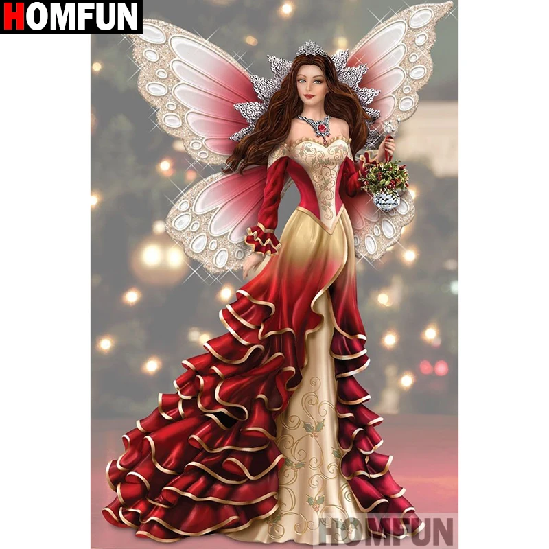 Алмазная живопись HOMFUN A13979 полноразмерная/круглая вышивка Бабочка Фея для