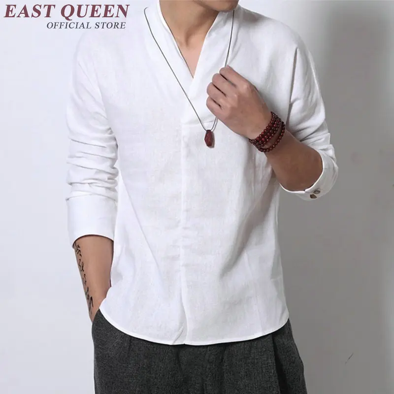 

mens t shirts fashion 2019 mens collarless shirts Long Sleeve V Neck Collar Leisure Shirts Exercise Cloth KK499