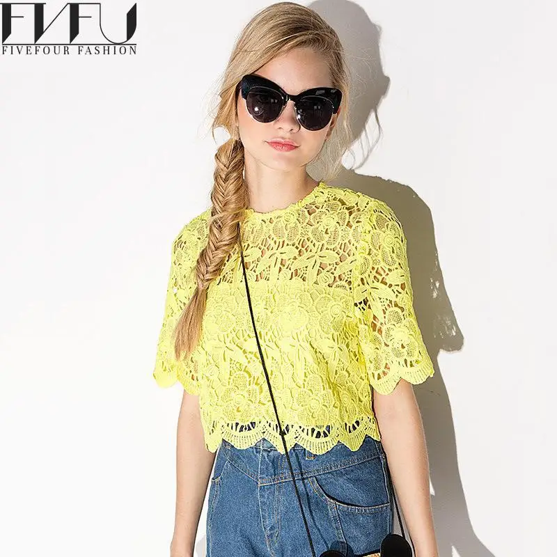 Мода 2017 г. футболка Для женщин милые летние полые Кружево Обувь для девочек