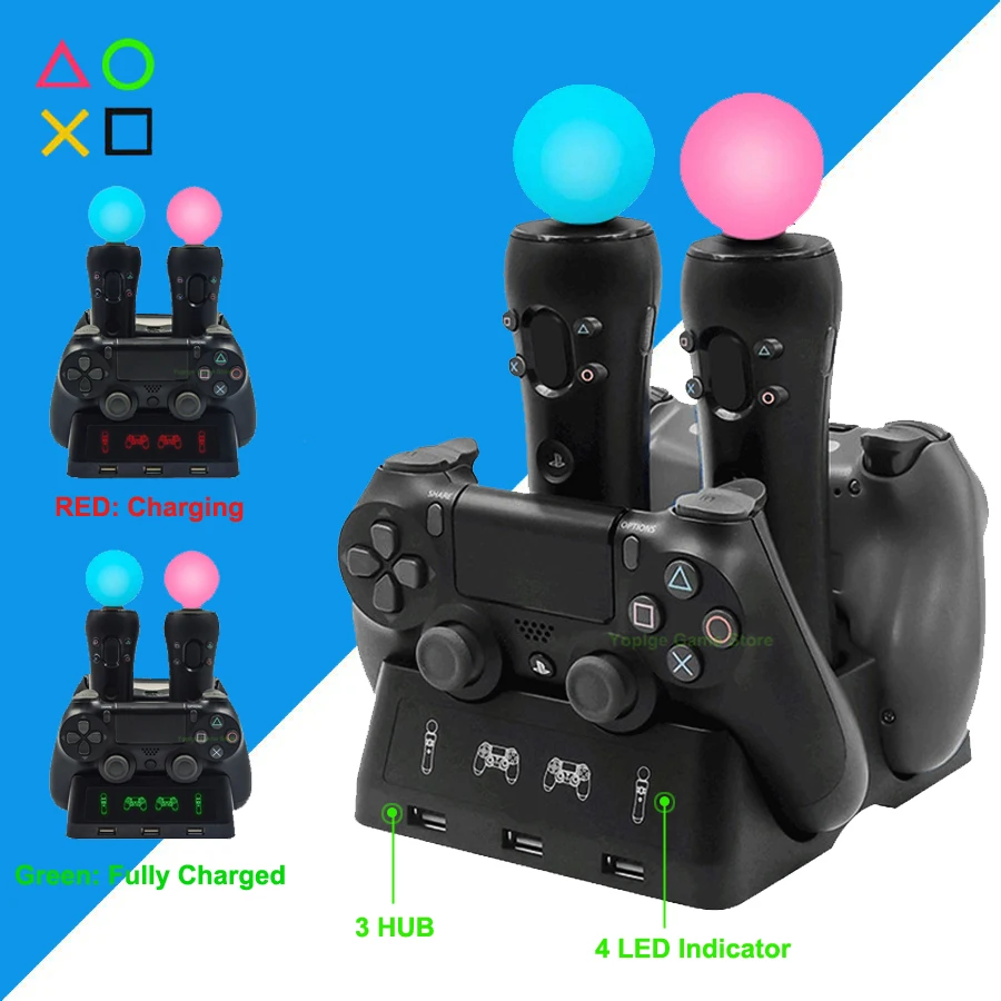 PS4 PS Move PSVR Джойстик зарядное устройство Подставка контроллер быстрая зарядка док-станция для sony Playstation 4 PS 4 PS VR Move игры аксессуары